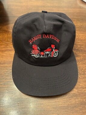 Harley-Davidson Black Cap with Red Motorcycle Embroidery